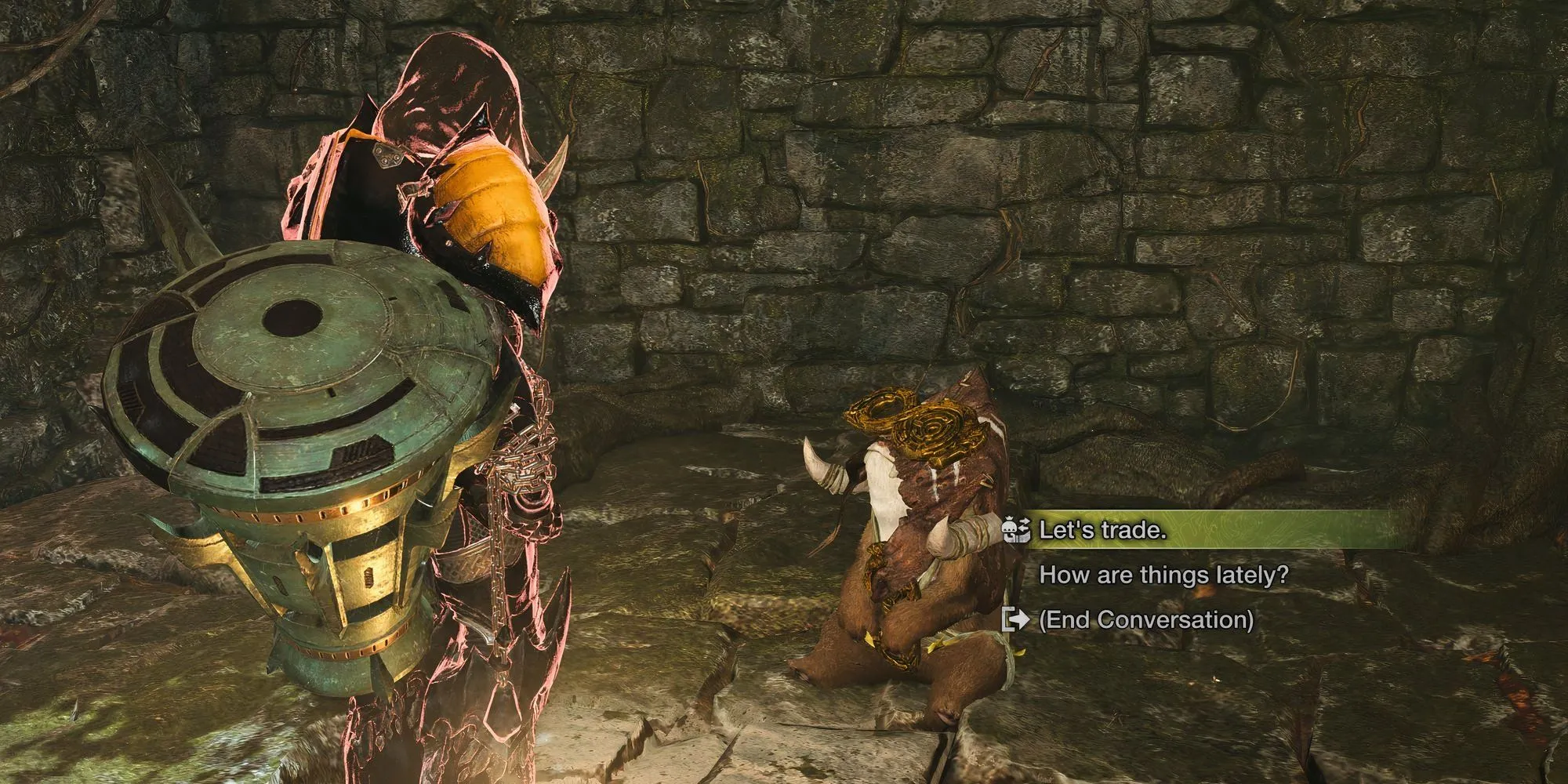 NPC Gawdygog tại Wudwud Hideout nơi sử dụng Ancient Wyvern Coin trong Monster Hunter Wilds