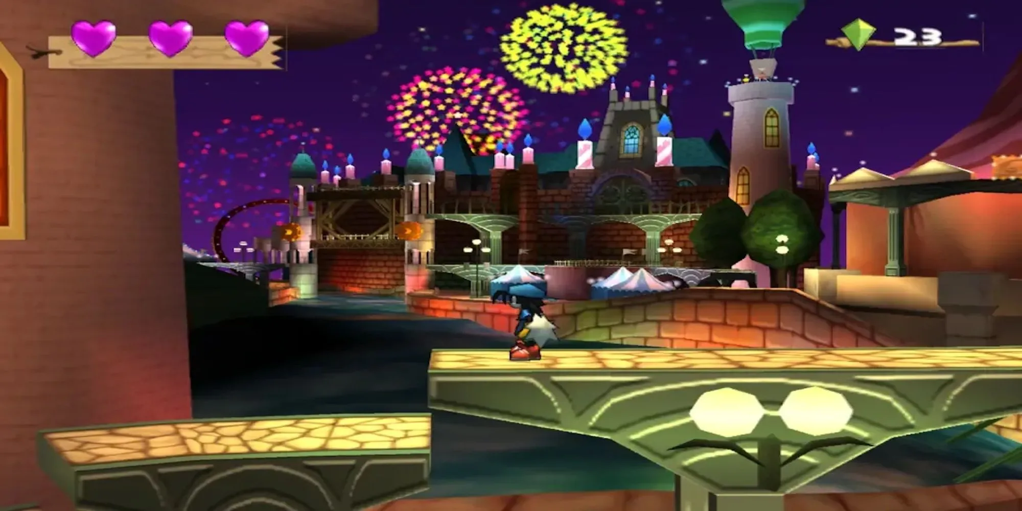 Nhân vật Klonoa di chuyển trong môi trường 2.5D của Klonoa 2: Lunatea's Veil trên PS2