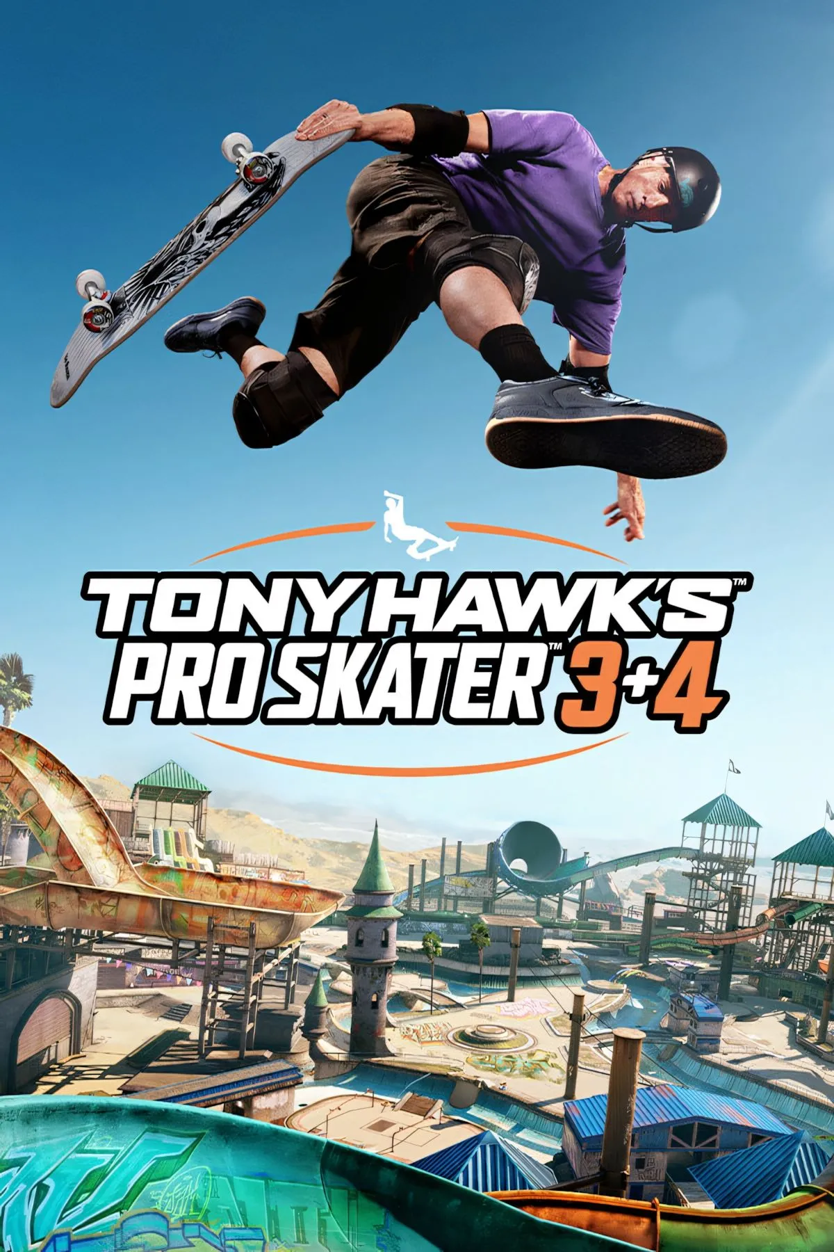 Ảnh bìa chính thức của Tony Hawk's Pro Skater 3 + 4, hiển thị nhân vật Tony Hawk và logo game