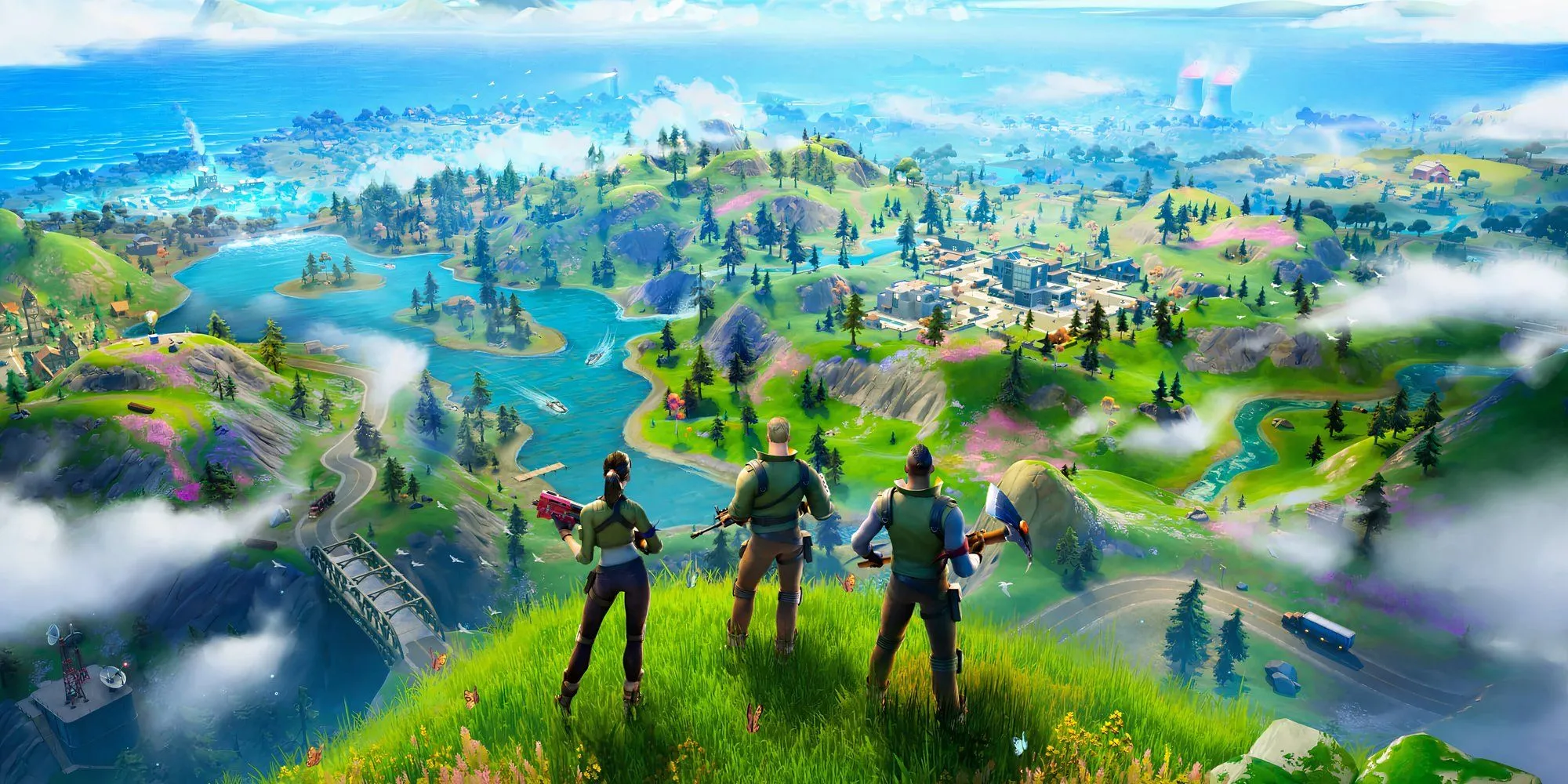 Bản đồ đảo Fortnite, nơi hàng triệu game thủ tận hưởng những trận chiến sinh tồn đầy thử thách.