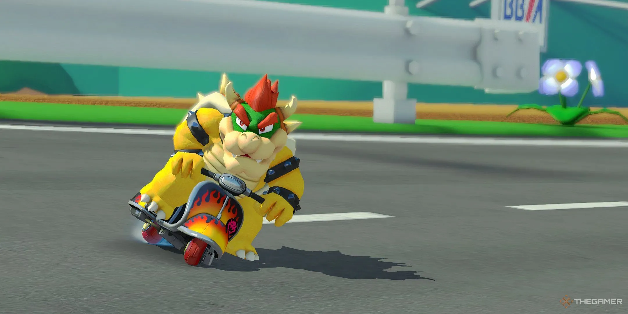 Bowser đang thực hiện pha drift mượt mà trên đường đua trong Mario Kart 8 Deluxe