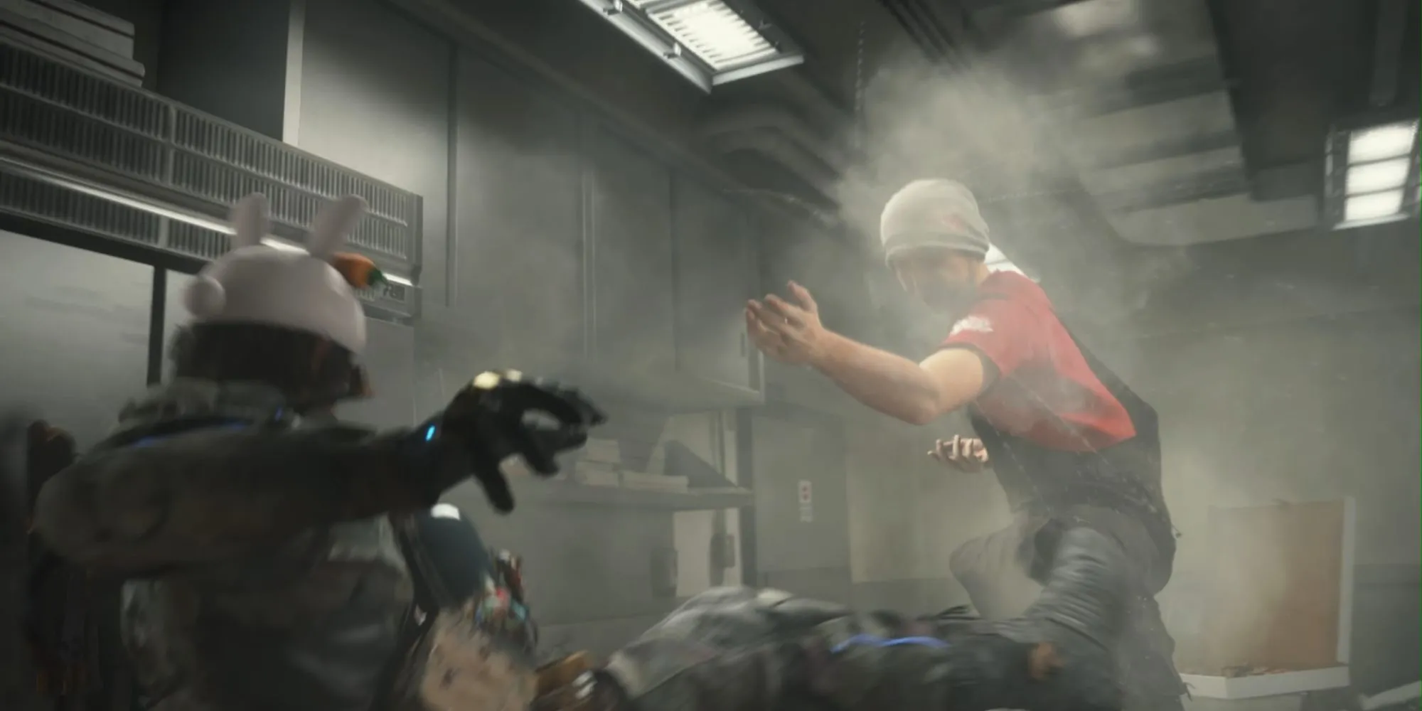 Cận cảnh khuôn mặt của một nhân vật phụ (prepper) trong Death Stranding 2.