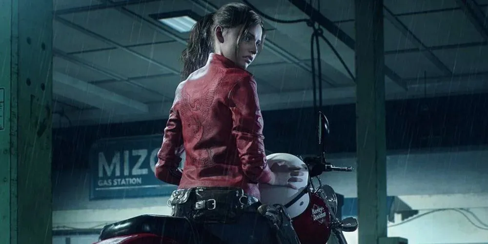 Claire Redfield trên chiếc mô tô trong cảnh mở đầu Resident Evil 2 Remake