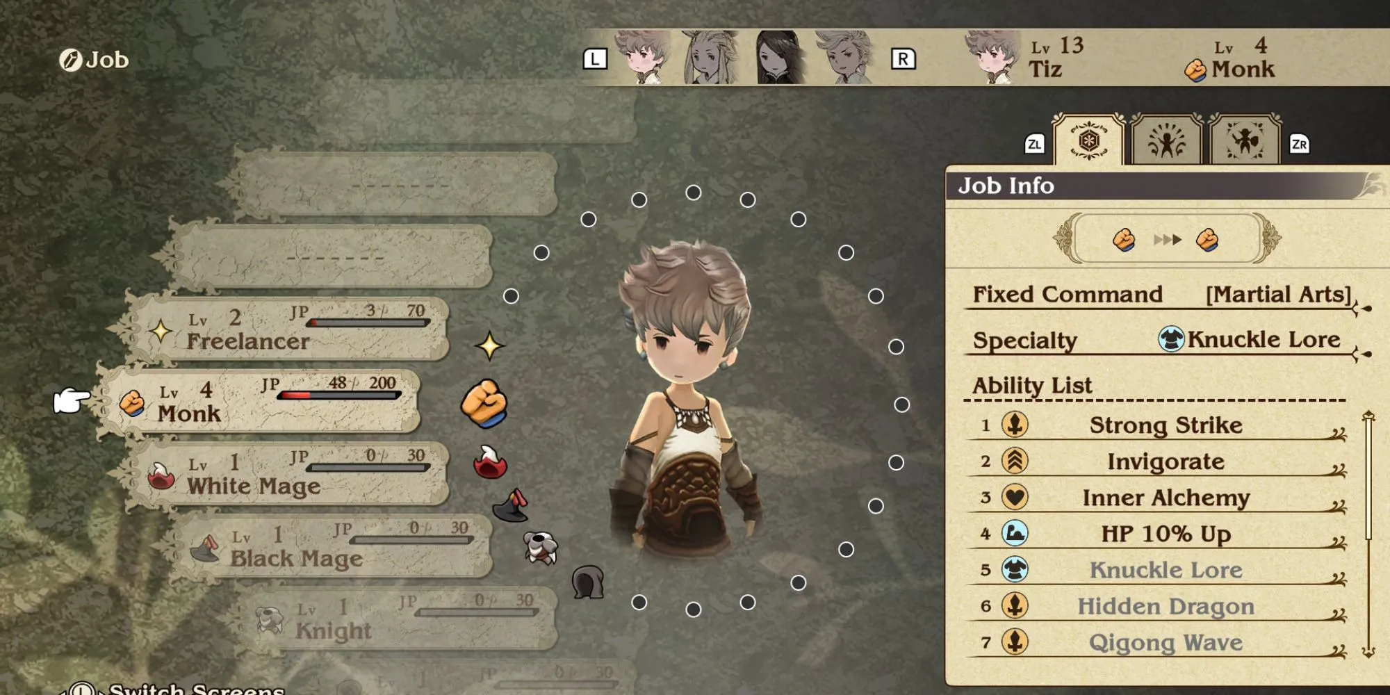 Giao diện chọn nghề (Job) đa dạng trong Bravely Default Flying Fairy HD Remaster