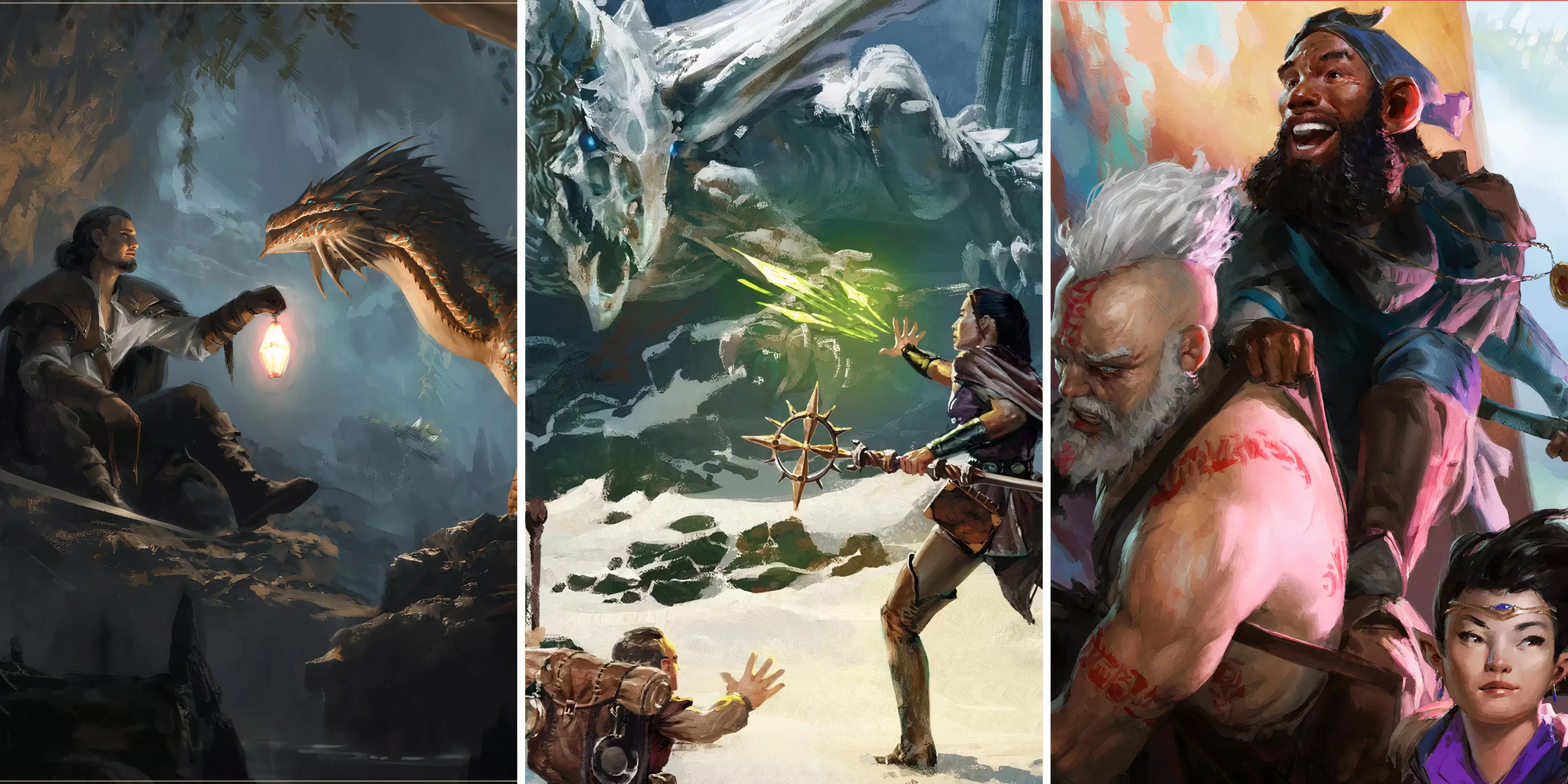 Hai hình ảnh minh họa phong cách game Dungeons &amp; Dragons, thể hiện sự đa dạng và chiều sâu của vũ trụ này