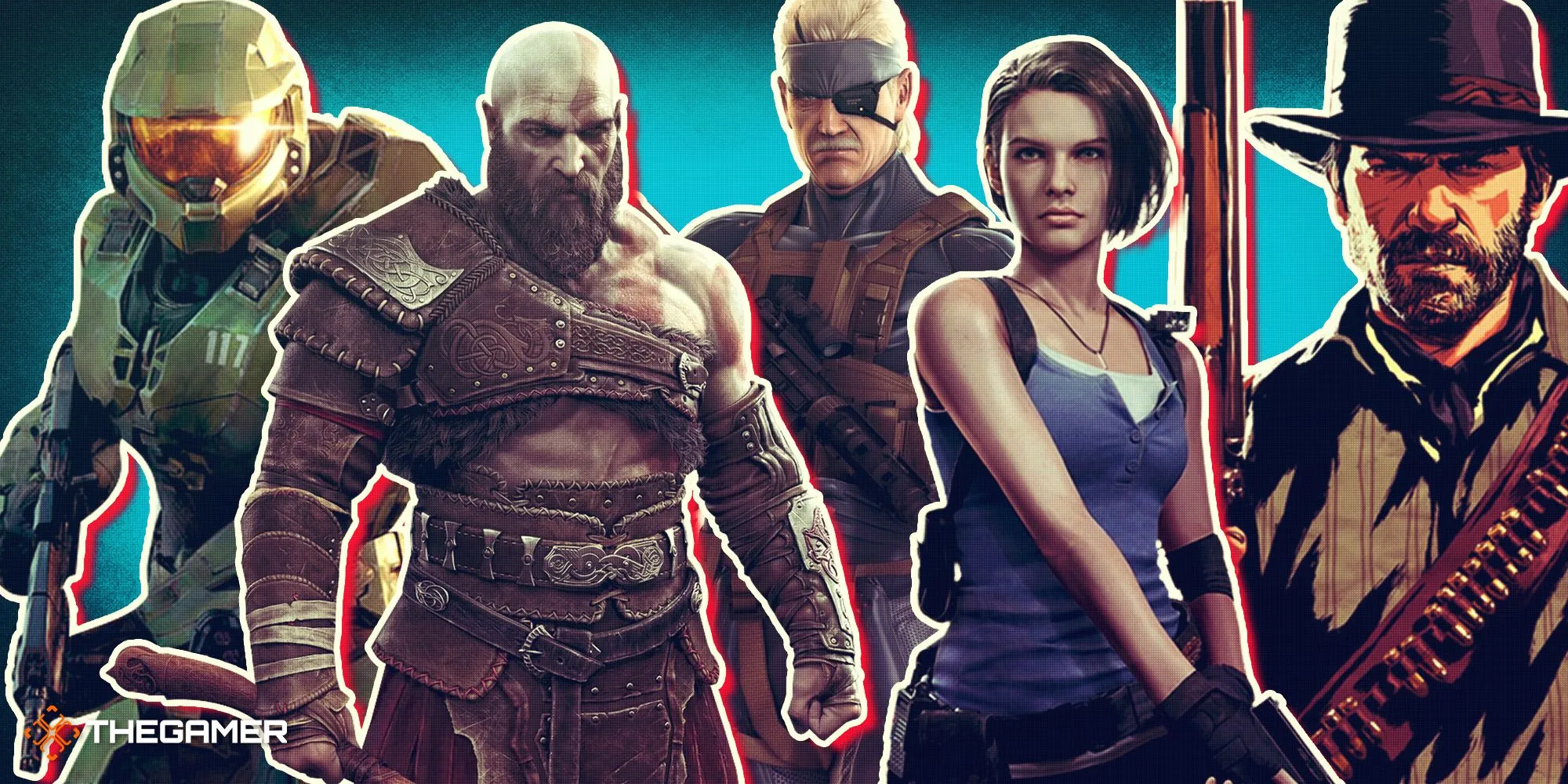 Hình ảnh nghệ thuật từ các game bom tấn như God of War Ragnarok và Red Dead Redemption, cùng các nhân vật anh hùng game kinh điển