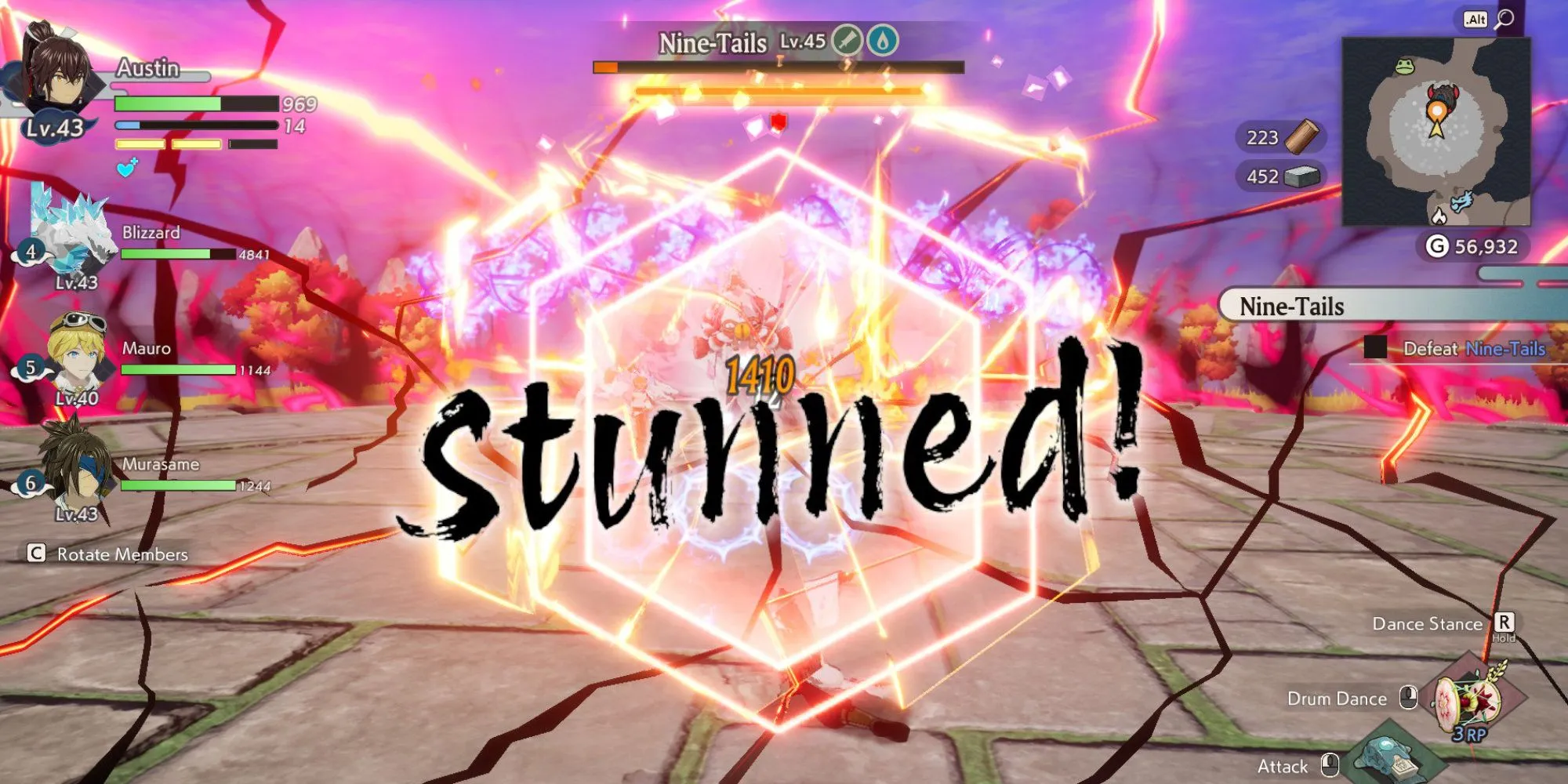 Làm choáng boss Cửu Vĩ Hồ (Nine-Tails) trong trận chiến Rune Factory Guardians of Azuma
