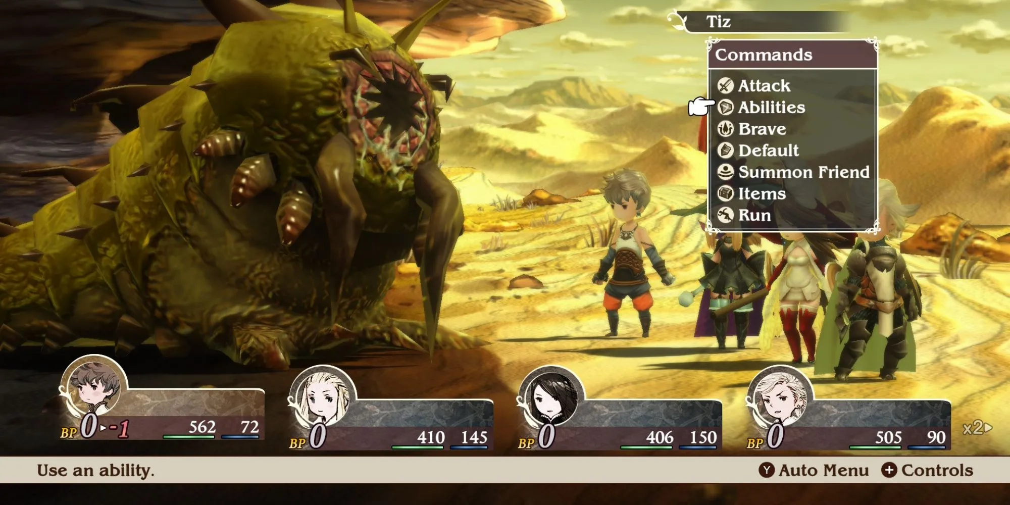 Một pha chiến đấu trong Bravely Default Flying Fairy HD Remaster, thể hiện đồ họa được cải thiện