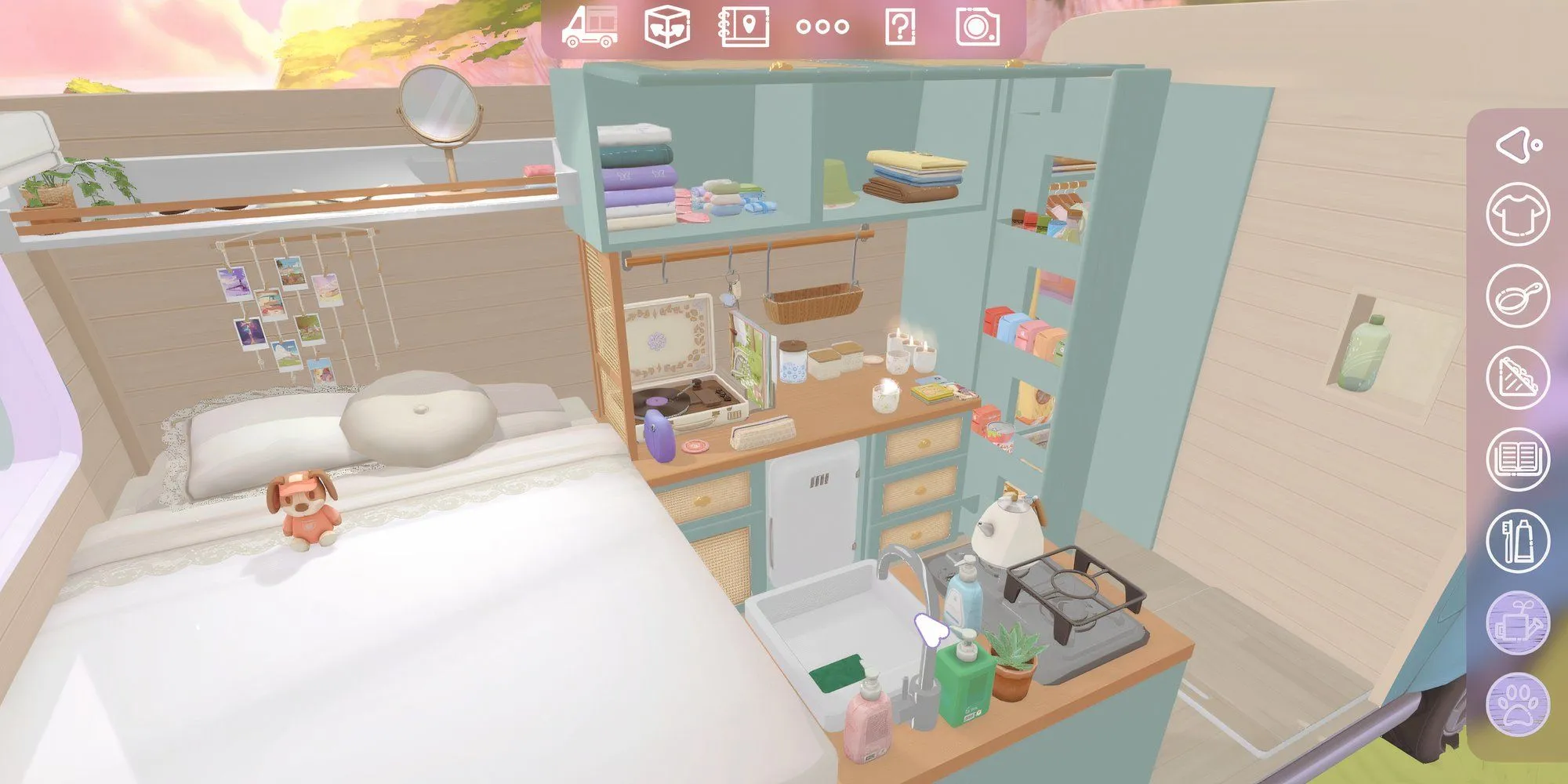 Nội thất xe camper van đã được sắp xếp gọn gàng trong game