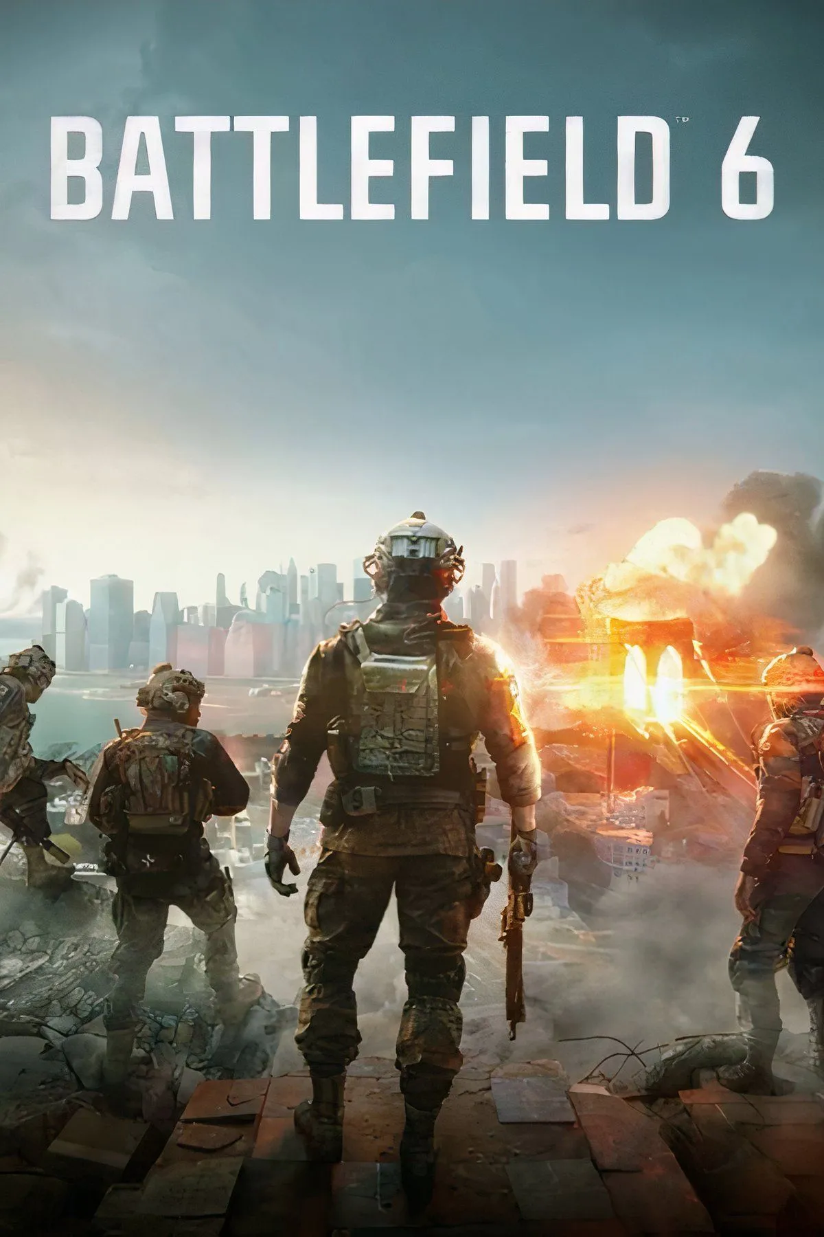 Ảnh bìa chính thức của game Battlefield 6, thể hiện tinh thần chiến tranh tổng lực và hành động.