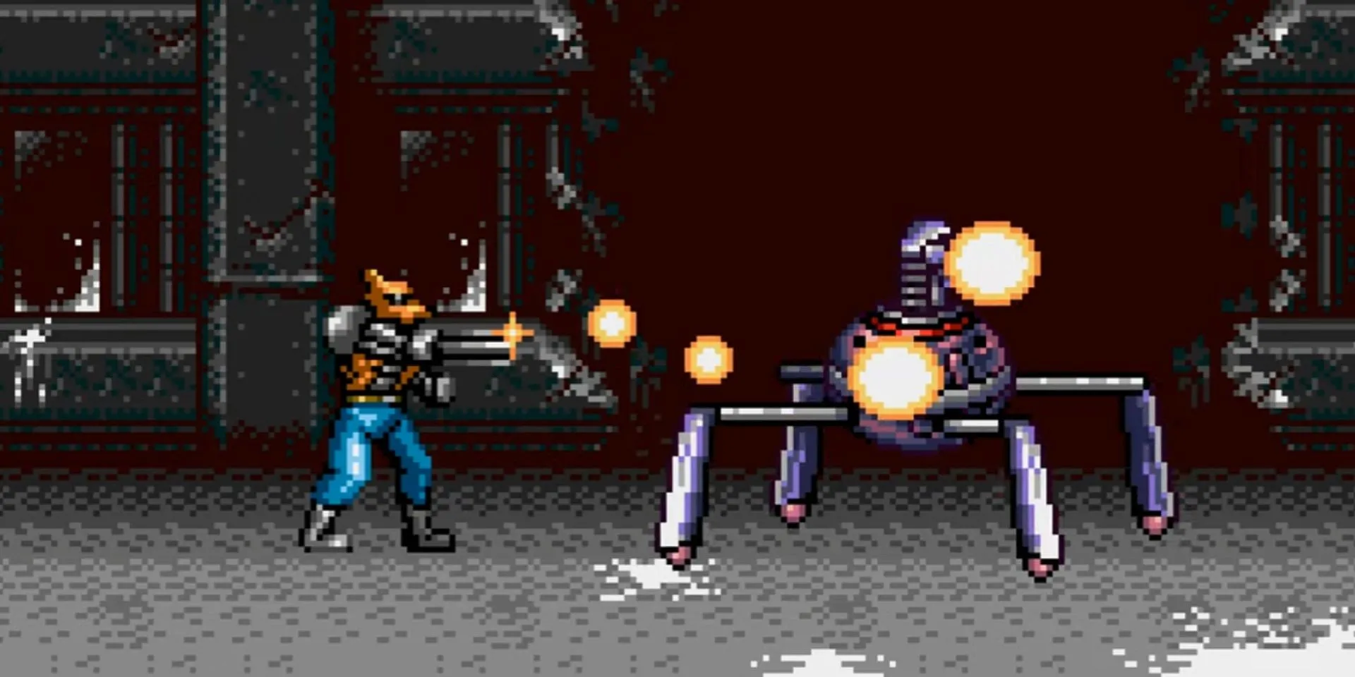 Brad Fang, người sói cyborg, bắn hạ robot khổng lồ trong Contra: Hard Corps đầy kịch tính