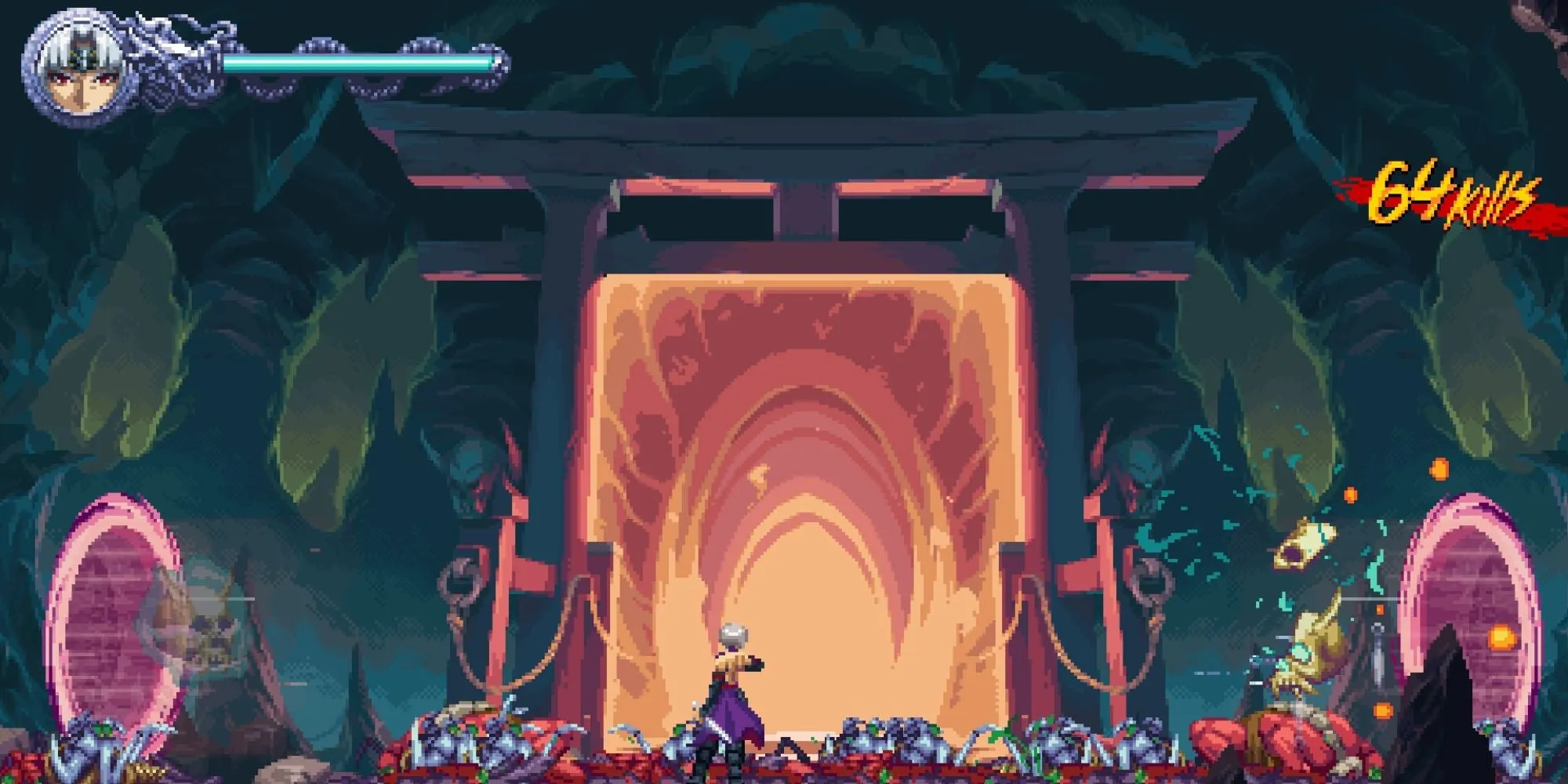 Cảnh chiến đấu kịch tính trong Ninja Gaiden Ragebound, minh họa cơ chế hypercharge và kẻ thù mạnh mẽ