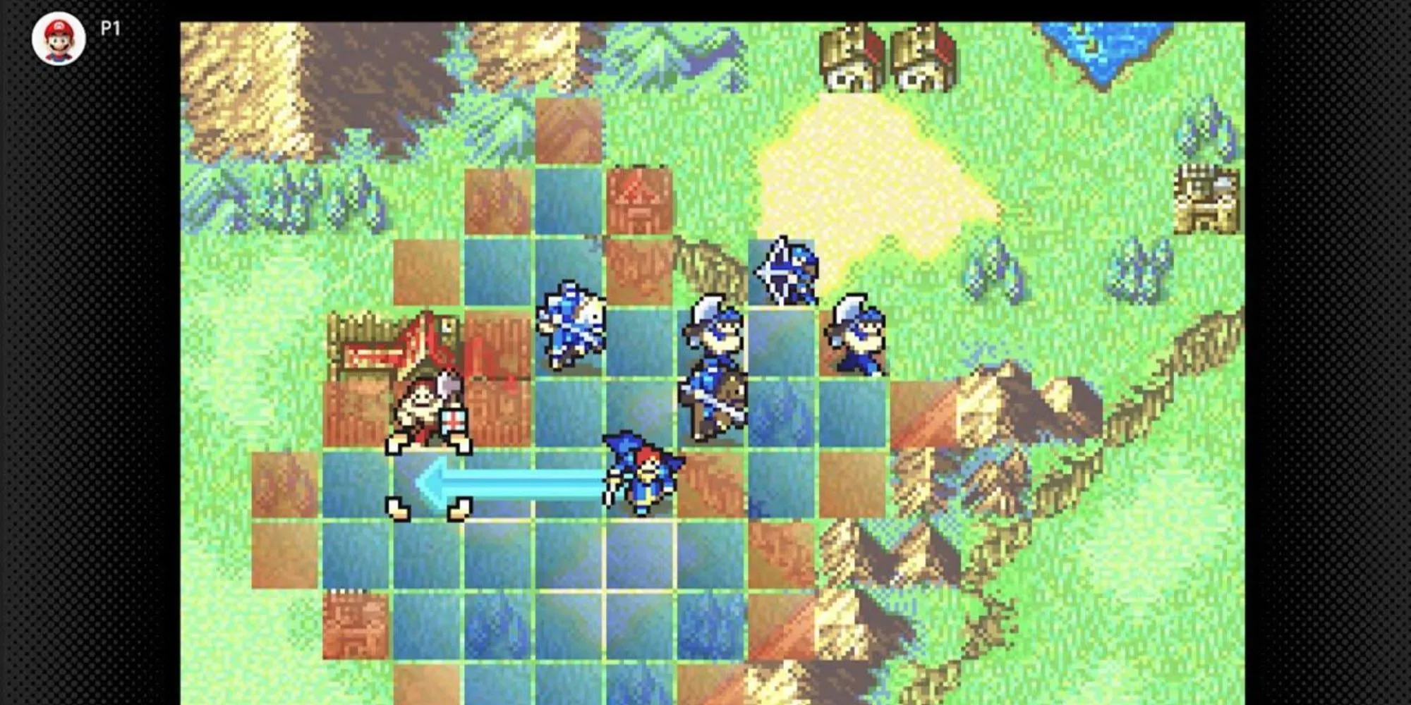 Cảnh di chuyển các đơn vị quân trên bản đồ chiến thuật của Fire Emblem: The Blazing Blade
