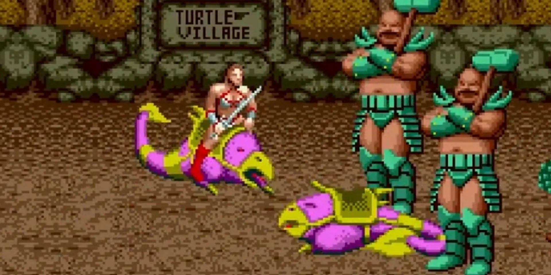 Chiến binh cưỡi quái thú oai phong trong game đi cảnh Golden Axe