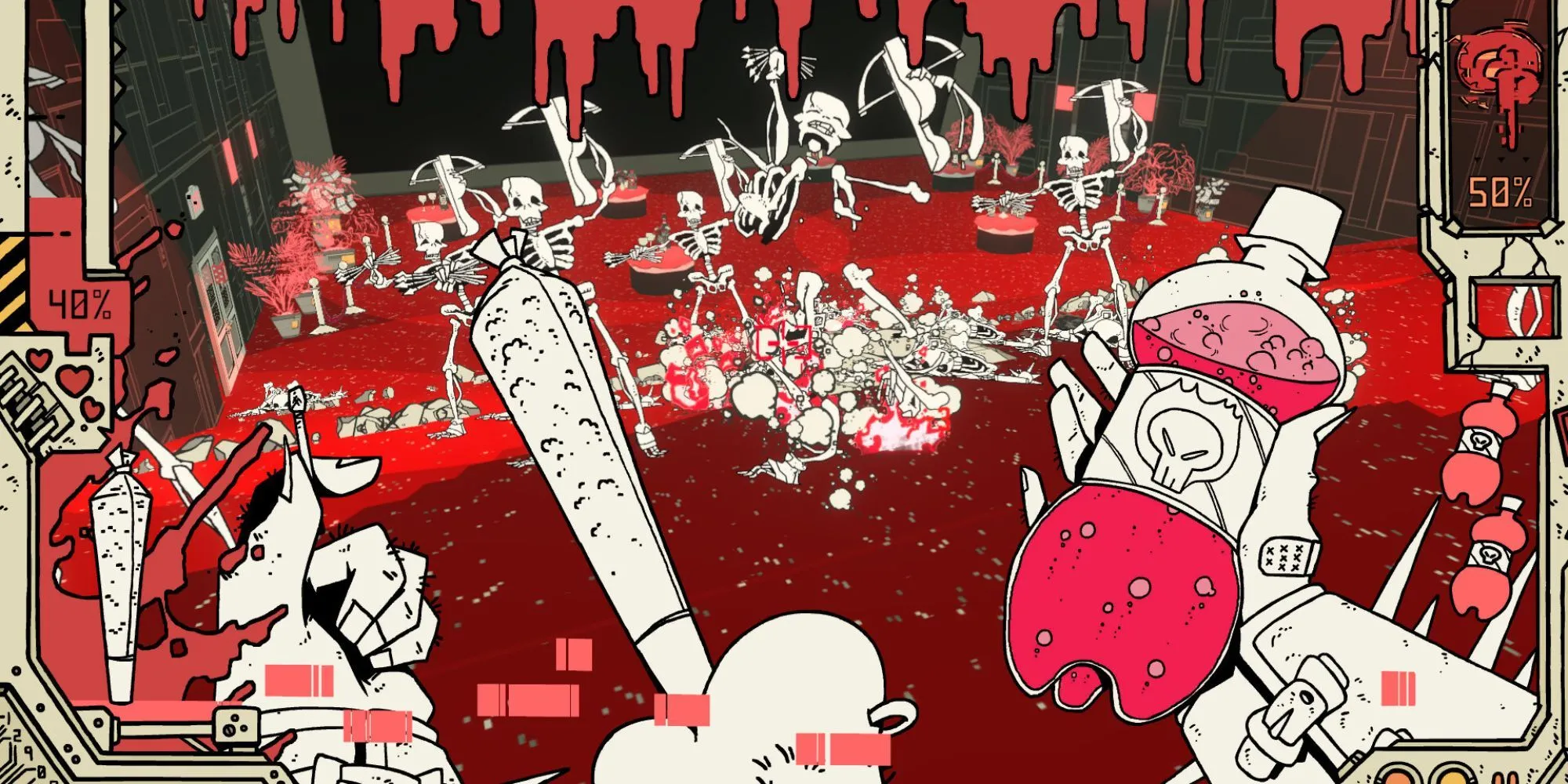 Hình ảnh gameplay CYBRLICH And The Death Cult of Labor với phong cách boomer shooter bạo lực và đồ họa độc đáo.
