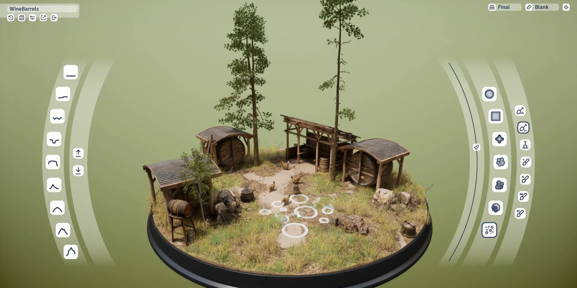 Hình ảnh Outside The Blocks, game mô phỏng xây dựng diorama tuyệt đẹp với một cảnh thị trấn nhỏ trong không gian khối hộp.
