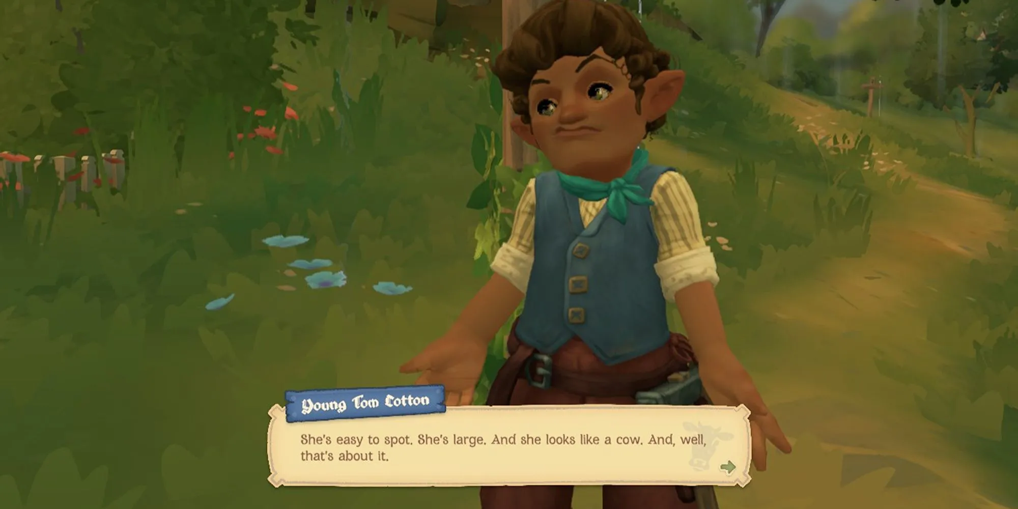 Hobbit đối thoại với bò, minh họa lỗi logic trong nhiệm vụ của Tales of the Shire.