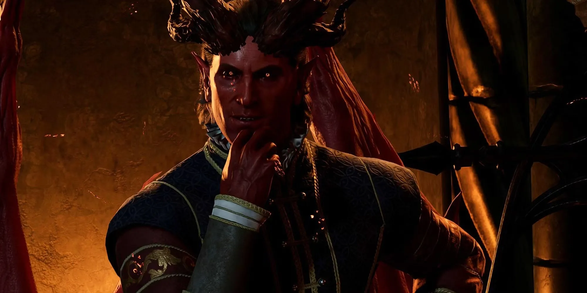 Raphael, ác quỷ quen thuộc với nụ cười bí hiểm, đang chờ đợi để giao kèo với bạn trong Baldur's Gate 3, một phần của nhiệm vụ &quot;Thương Lượng Với Ác Quỷ&quot; liên quan đến House of Hope.