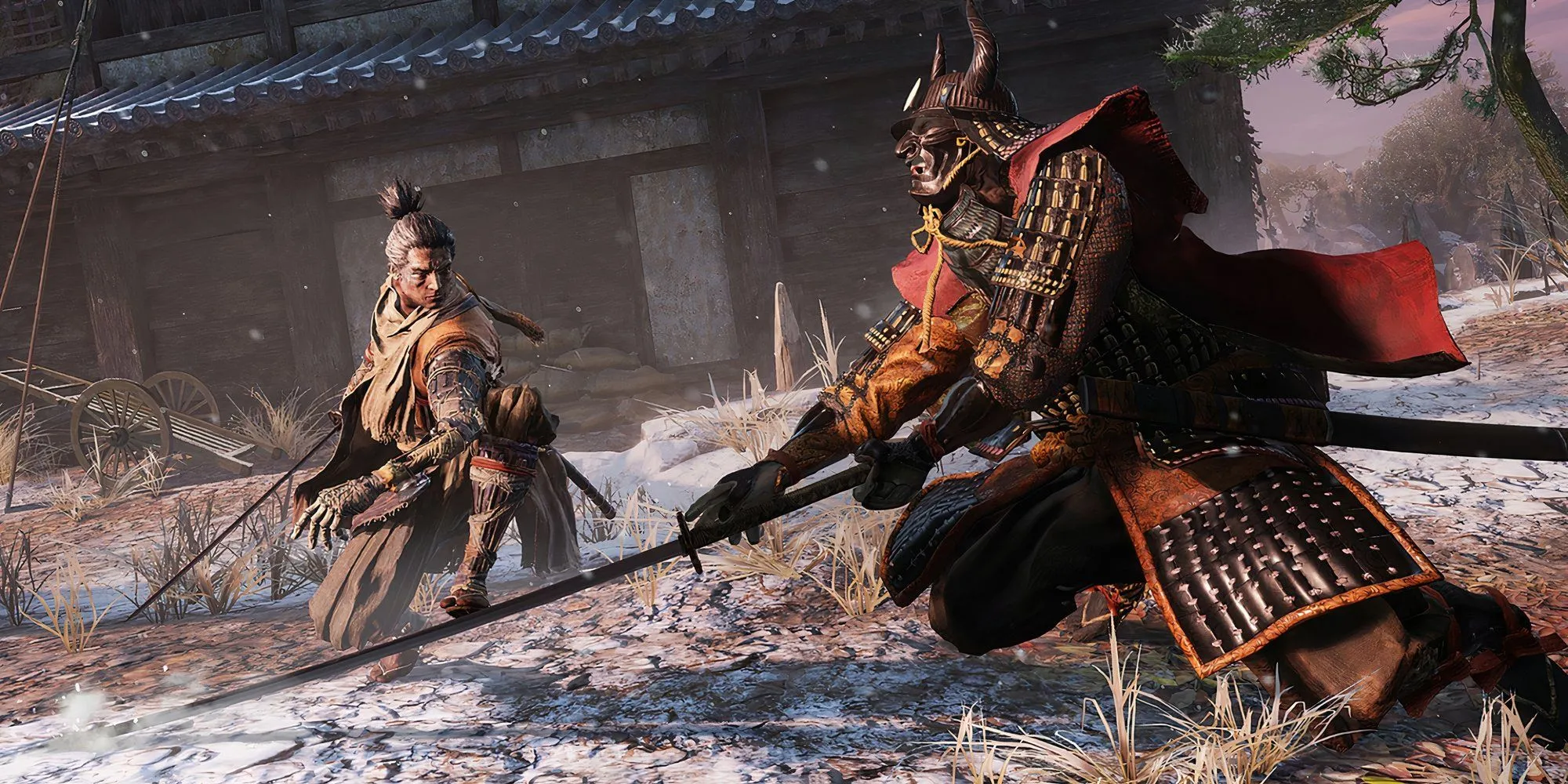 Sekiro thực hiện Mikiri Counter chính xác với tướng quân Gyobu Oniwa, thể hiện kỹ năng đỡ đòn