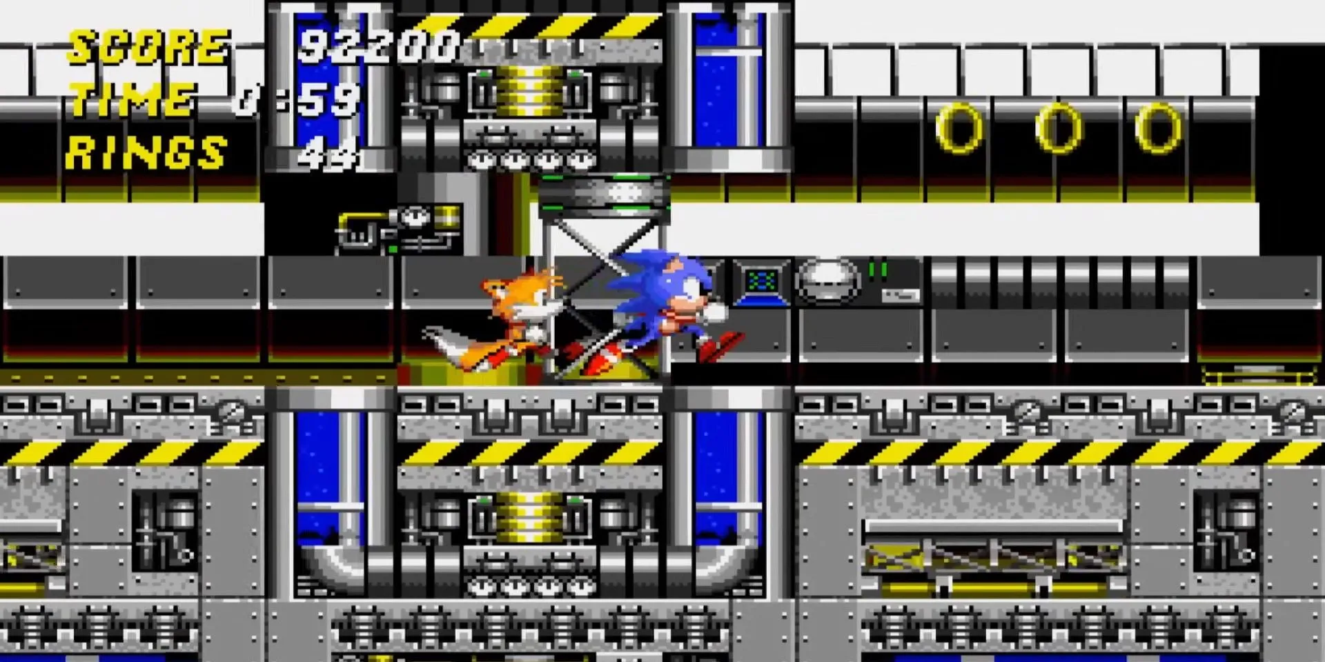 Sonic và Tails tăng tốc qua màn Chemical Plant Zone biểu tượng trong Sonic the Hedgehog 2