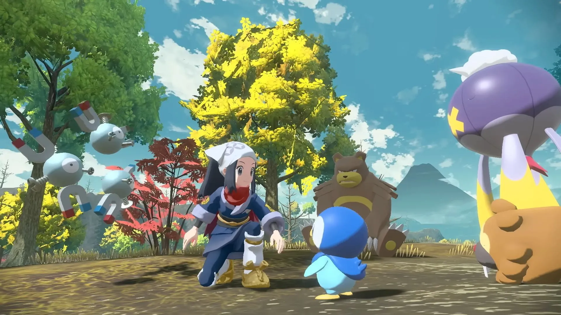 Akari tương tác với Pokemon hoang dã trong Pokemon Legends Arceus, minh họa phong cách hành động thời gian thực mà Z-A tiếp nối