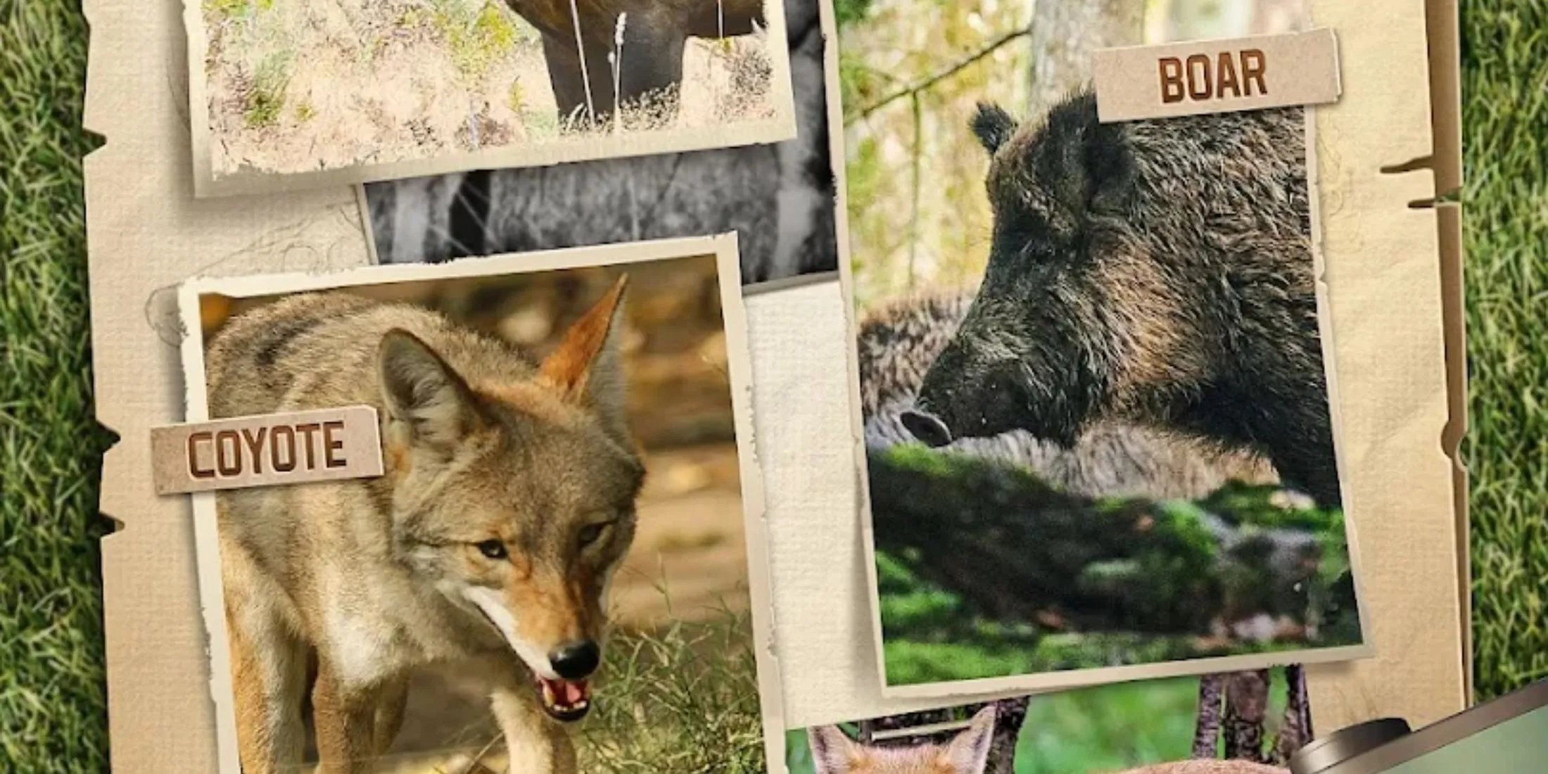 Ảnh coyote và boar trong Hunting Sniper, minh họa săn bắn và phần thưởng hòm