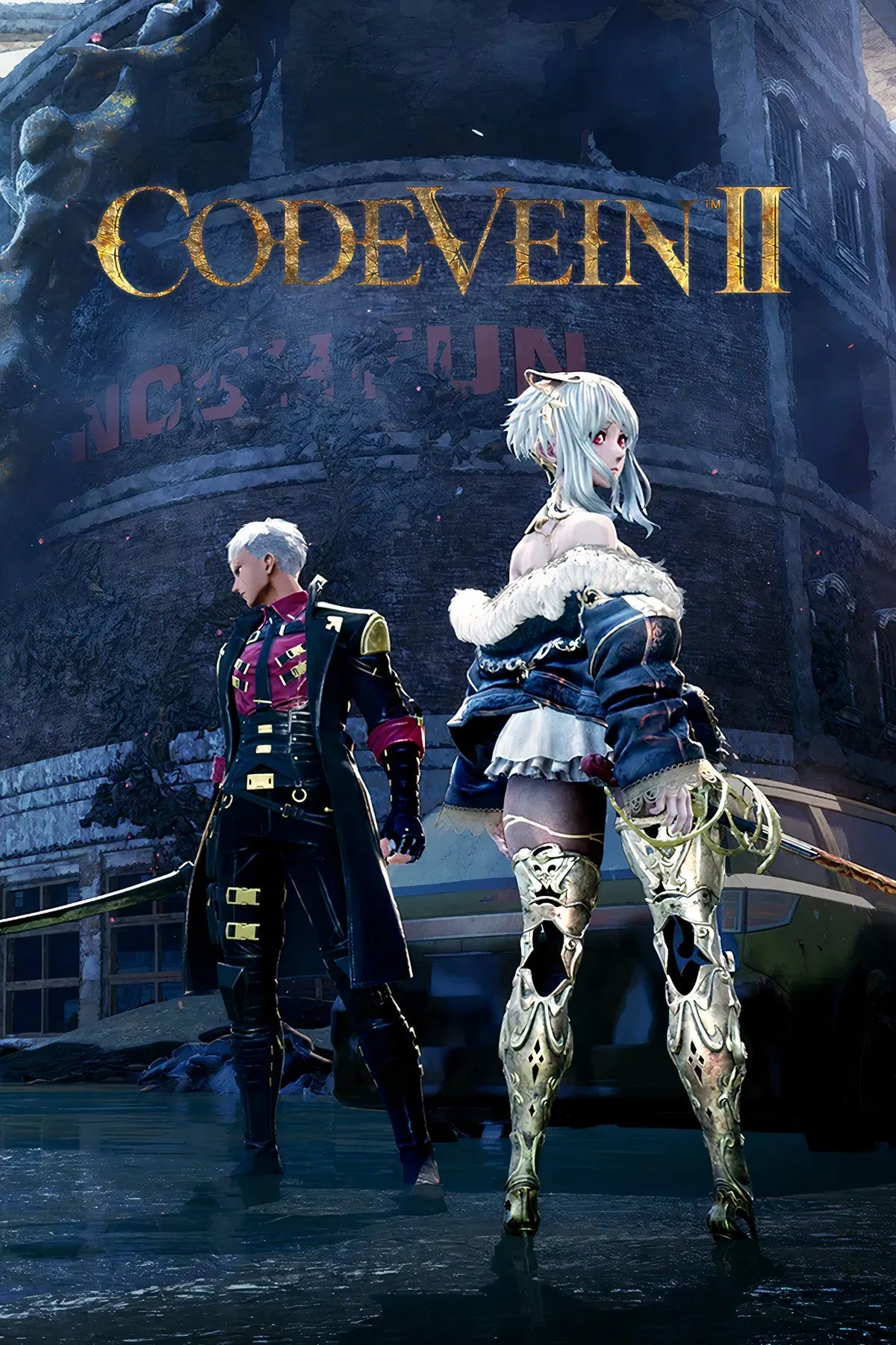 Áp phích Code Vein 2 với phong cách anime đậm nét và tông màu tối