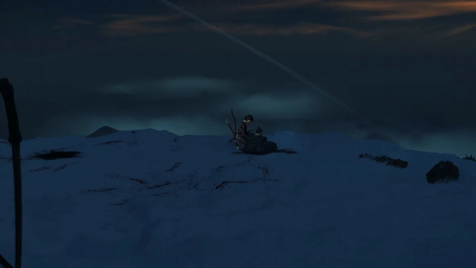 Atsu ôm Takezo sau phút giây kết thúc trận đấu trên đỉnh Mount Yotei, biểu tượng cho sự khép lại hành trình của nhân vật