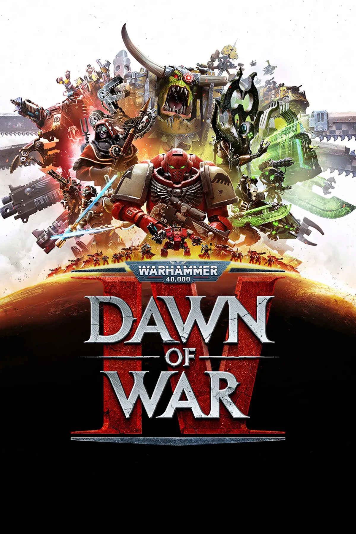 Bìa Warhammer 40,000: Dawn of War IV, các phe phái giao tranh trên chiến trường rộng lớn