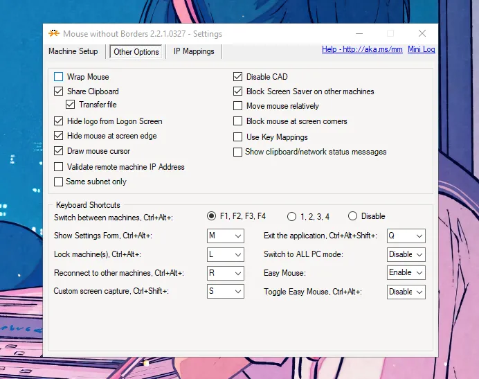 Các tuỳ chọn nâng cao trong Mouse Without Borders cho phép tùy chỉnh trải nghiệm chia sẻ chuột bàn phím và file