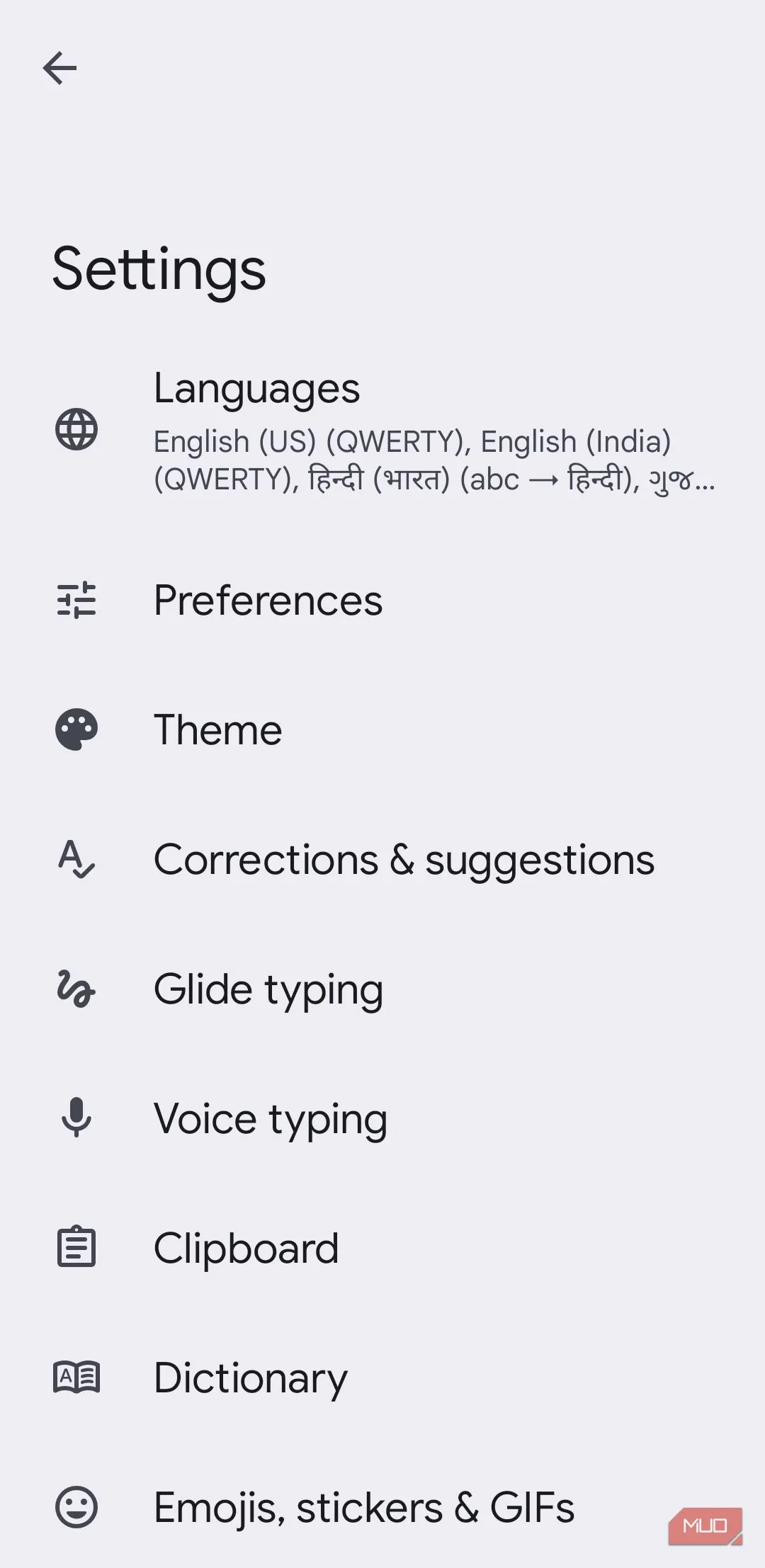 Cài đặt Gboard trên Android cho phép bật/tắt Auto-correction và đề xuất từ để tối ưu trải nghiệm gõ