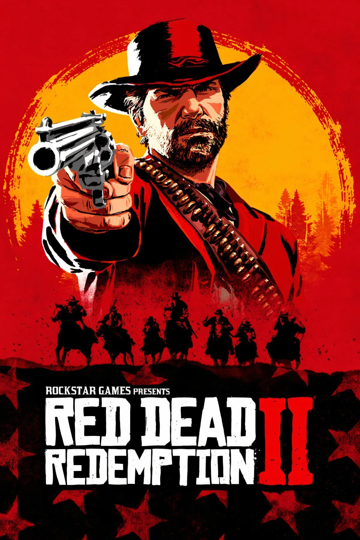 Cảnh cưỡi ngựa qua đồng cỏ hoàng hôn trong Red Dead Redemption 2, khắc họa chiều sâu thế giới mở