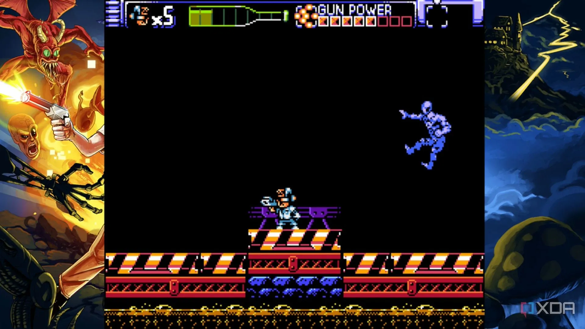 Cảnh một trận boss trong Angry Video Game Nerd 8‑Bit với phong cách thiết kế gợi nhớ NES