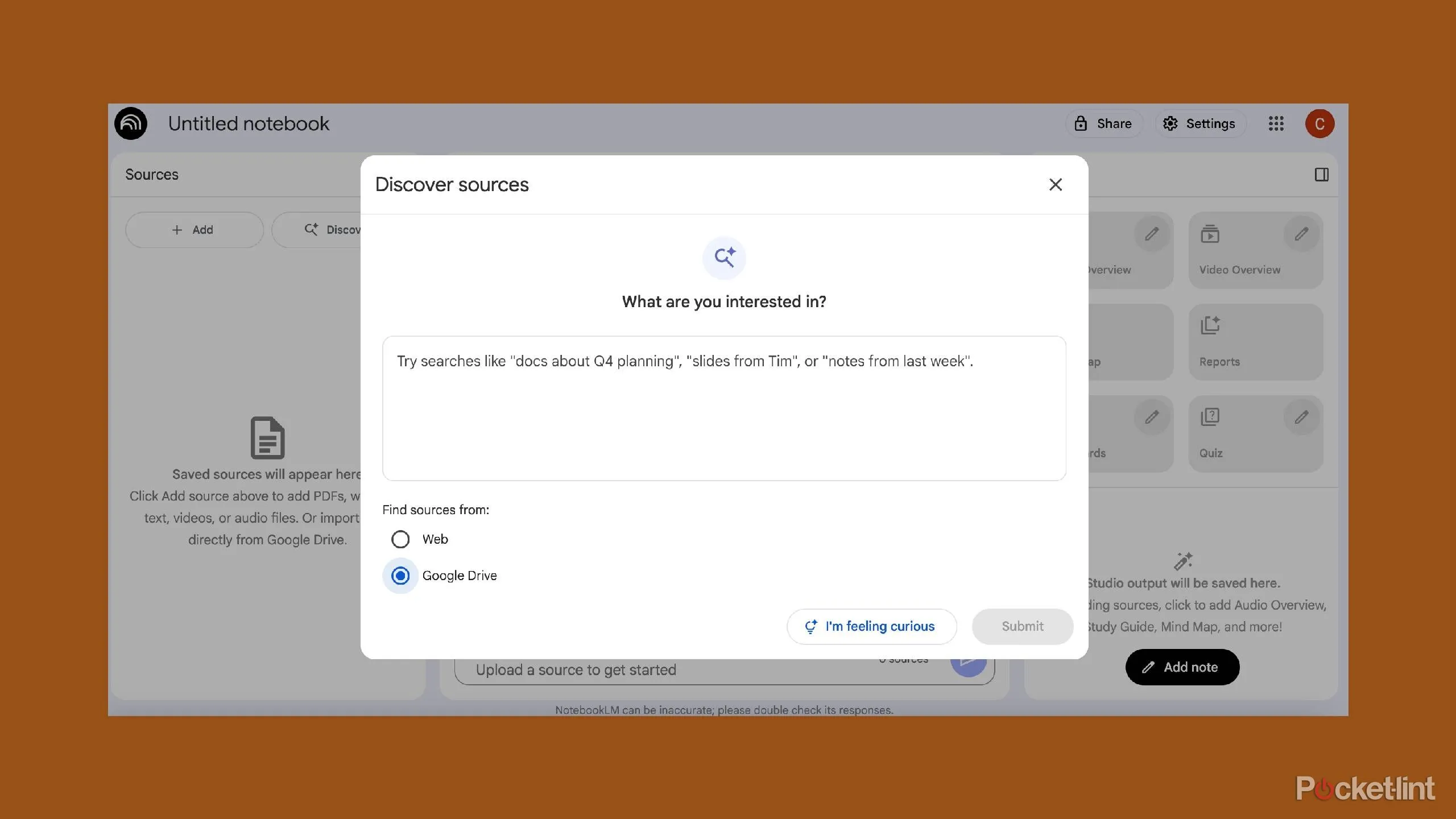 Chọn Google Drive làm nguồn dữ liệu trong NotebookLM