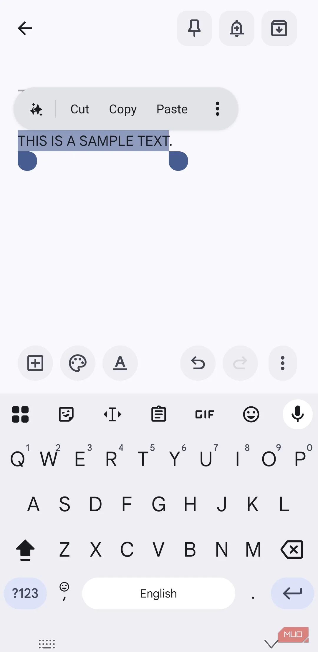 Gboard chuyển đổi chữ hoa/thường nhanh chóng khi văn bản được chọn