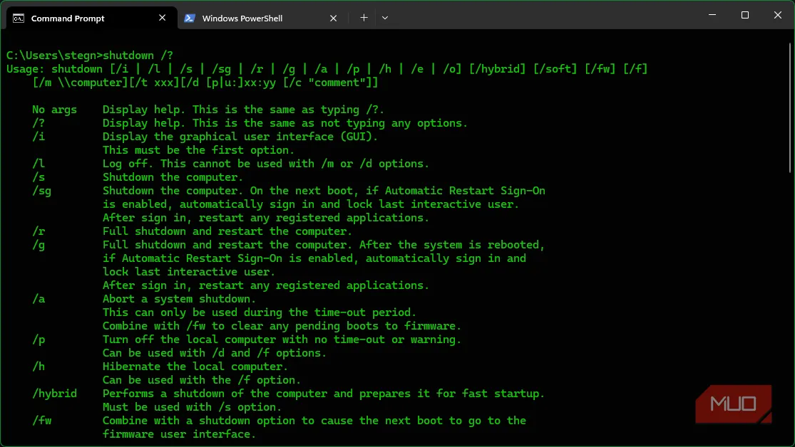 Giao diện Command Prompt hiển thị lệnh shutdown và các tham số để lên lịch tắt máy