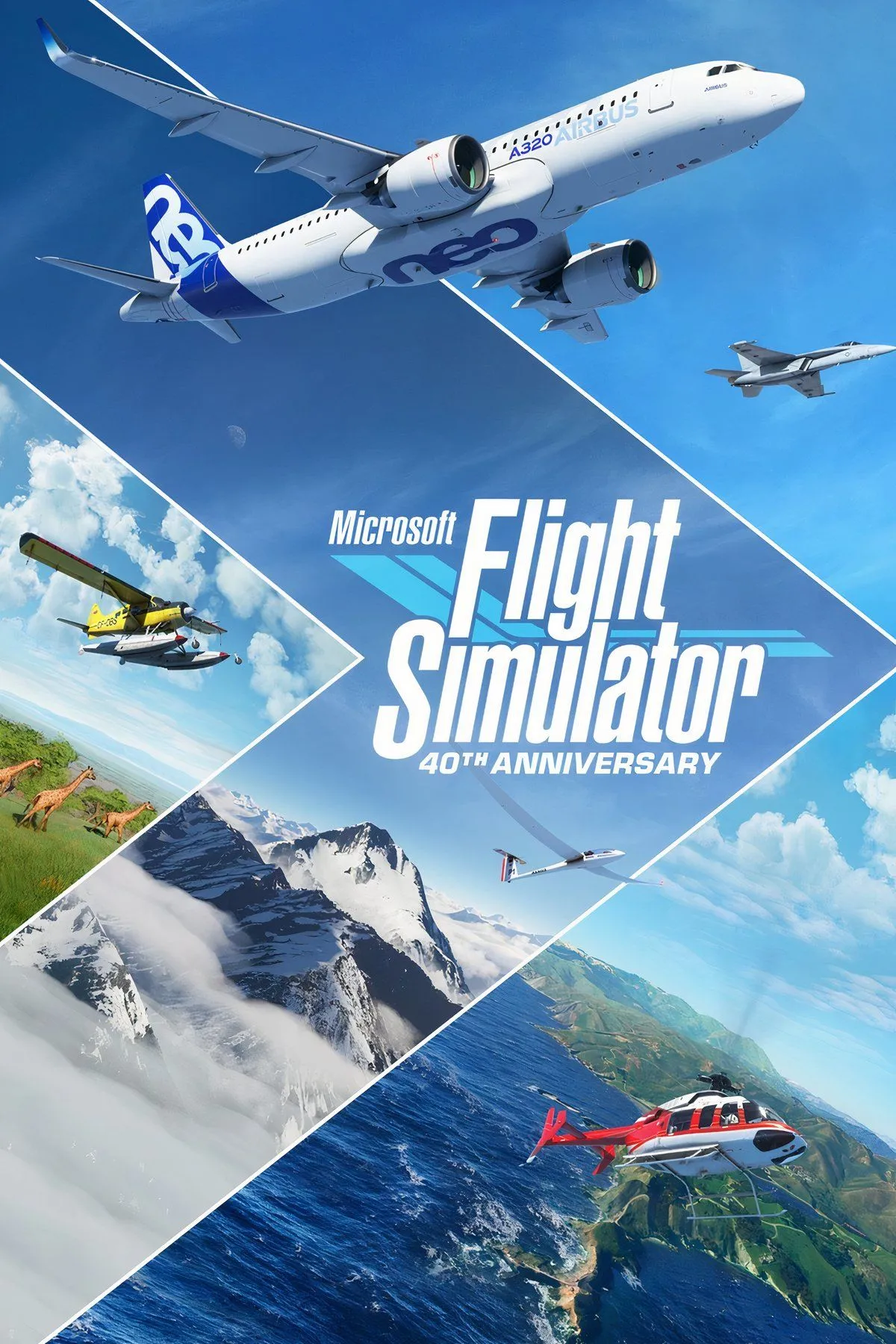 Giao diện Microsoft Flight Simulator với cảnh cất cánh trên nền phong cảnh thực tế
