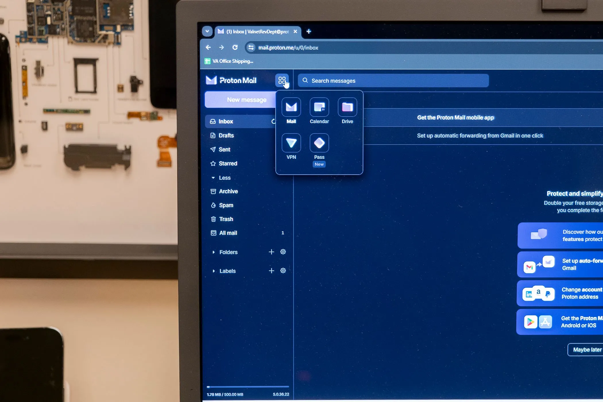 Giao diện Proton Mail/Proton VPN — minh họa hệ sinh thái bảo mật của Proton