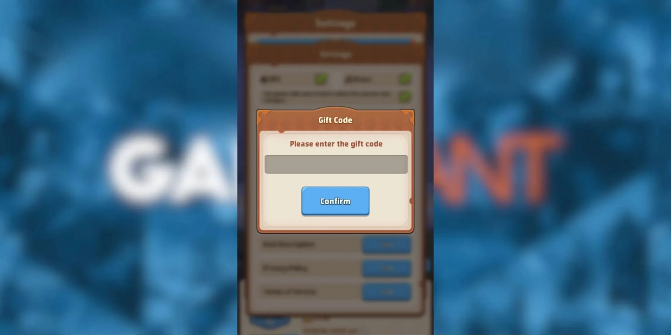 Giao diện tab nhập mã trong Top Heroes, vị trí để dán code nhận quà