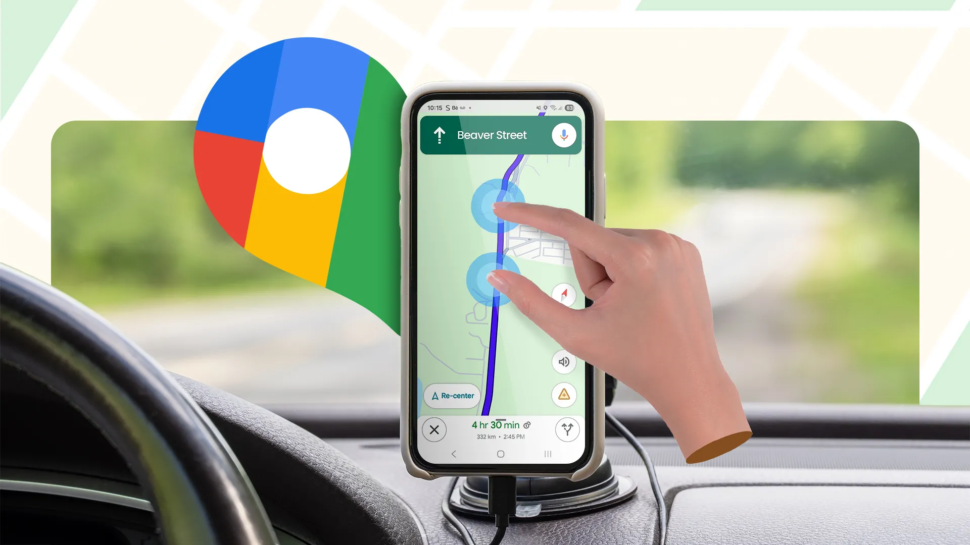 Hành động thao tác Google Maps trên điện thoại trong ô tô, nhấn mạnh cải tiến báo cáo giao thông