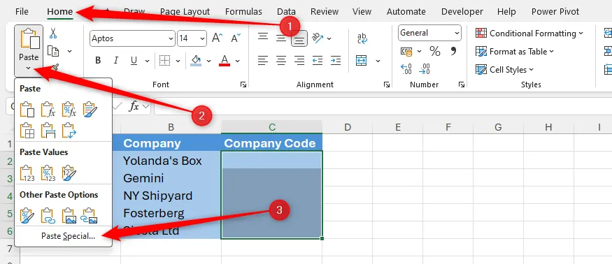 Lựa chọn Paste Special để dán chỉ Validation — giữ nguyên định dạng và công thức.