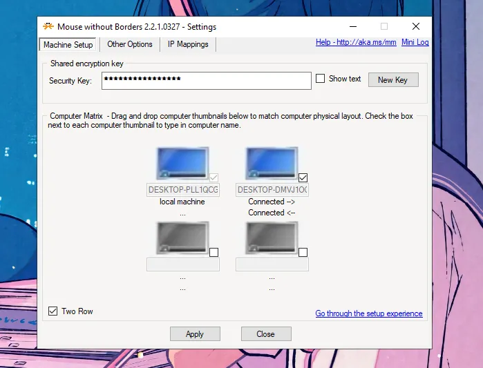 Minh họa bố cục hai hàng màn hình trong Mouse Without Borders để phù hợp không gian làm việc