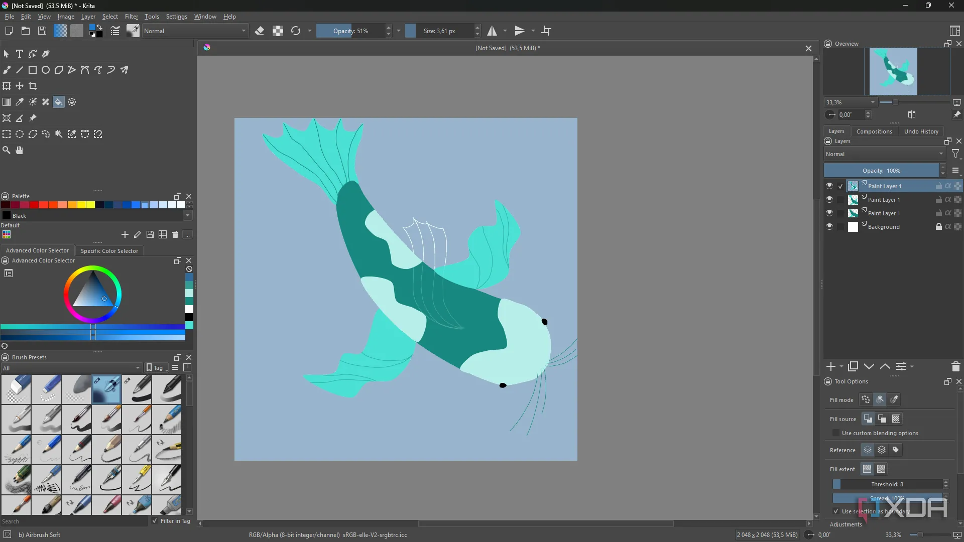 Minh họa con cá vẽ trong Krita thể hiện khả năng tô màu và texture