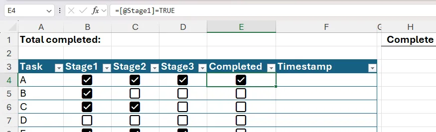 Một checkbox được đánh dấu tự động bởi công thức AND trả về TRUE