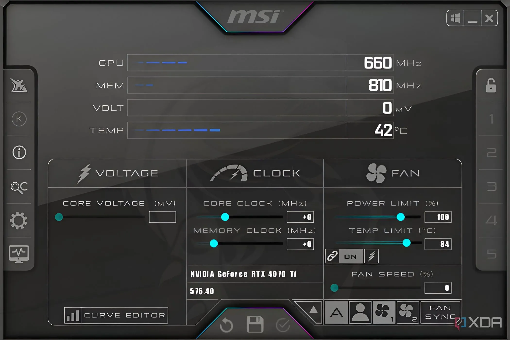 MSI Afterburner hiển thị nhiệt độ và điện áp trên Windows 11