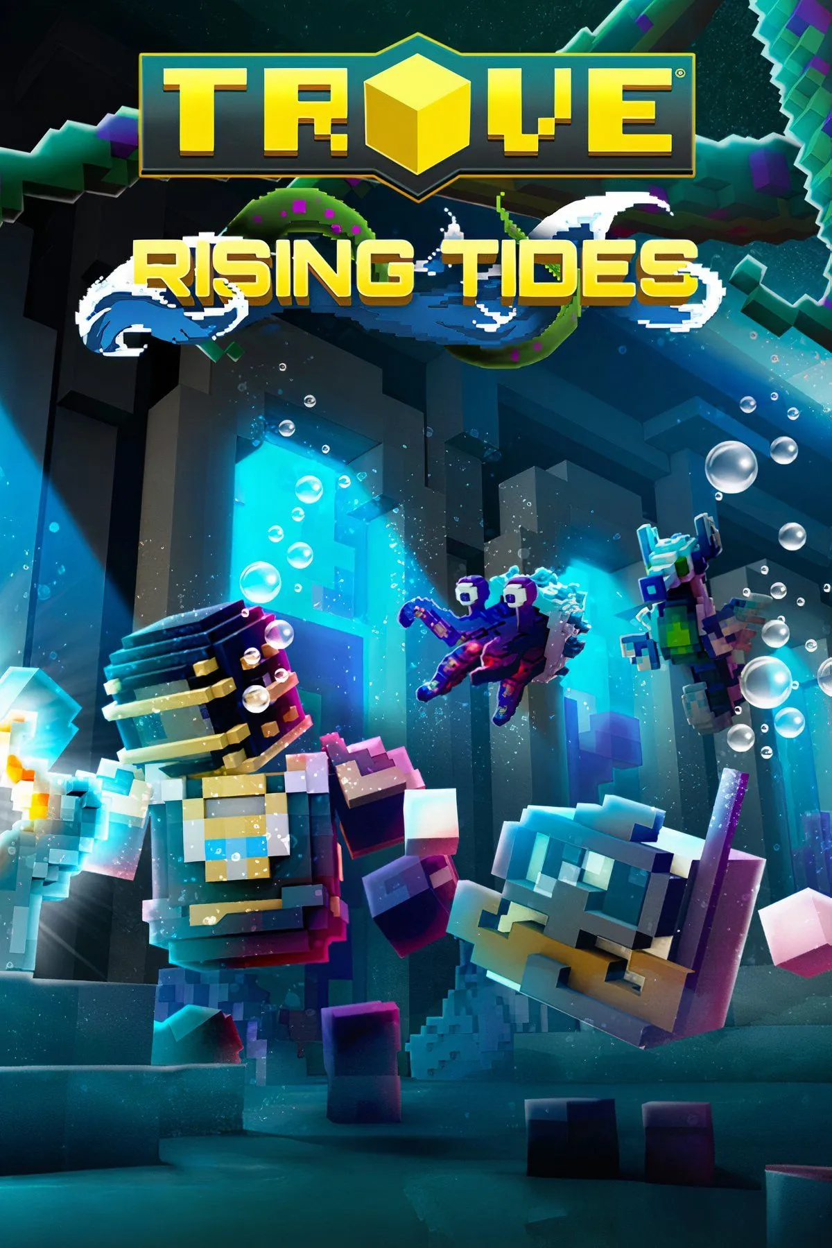 Người chơi xây dựng và khám phá thế giới voxel sáng màu trong Trove