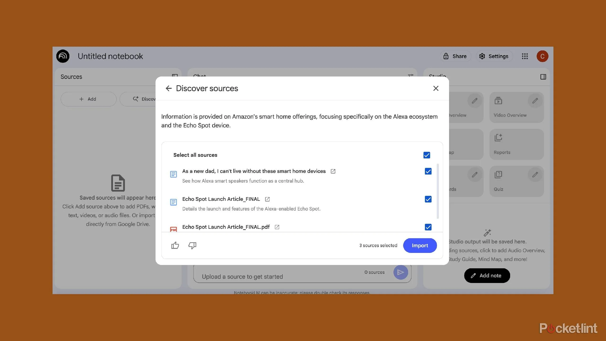 NotebookLM hiển thị kết quả tìm kiếm từ Google Drive