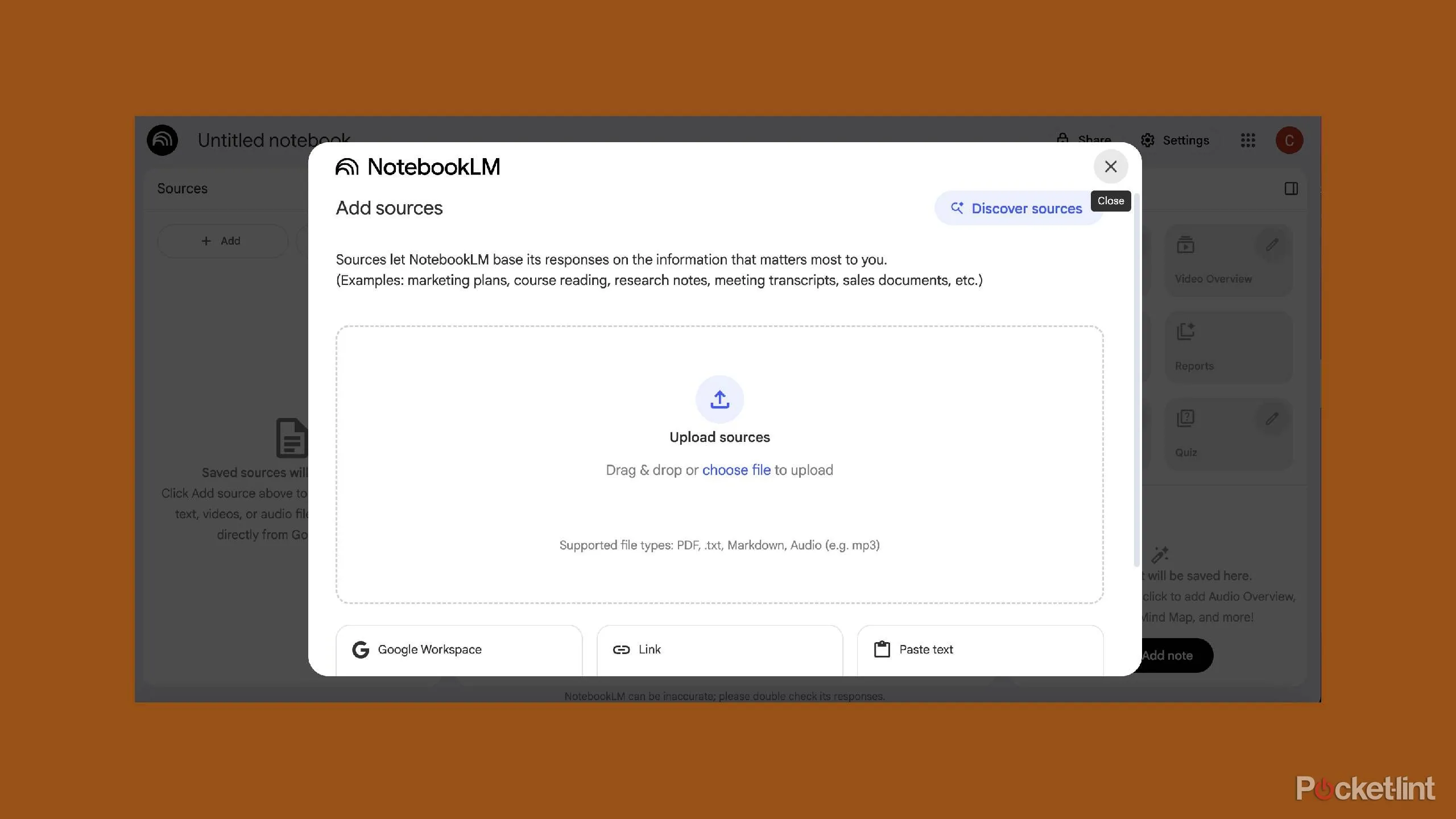 NotebookLM lựa chọn nguồn tìm kiếm