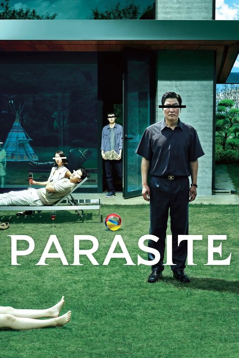 Poster Parasite mô tả gia đình Kim và ngôi nhà tầng lớp thượng lưu, phim Hàn quốc xuất sắc đoạt Oscar