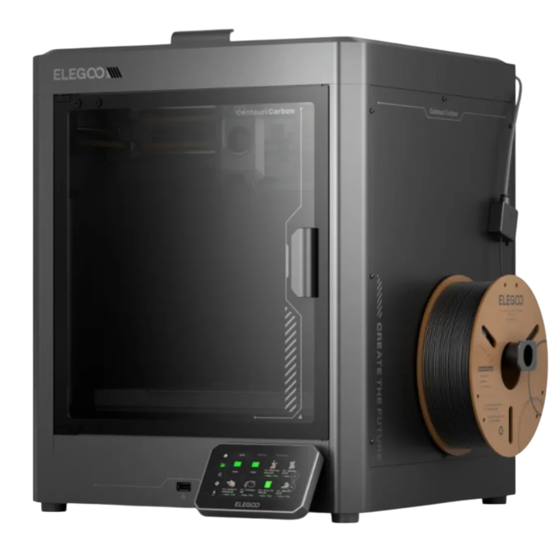 Render trong suốt của máy in Elegoo Centauri Carbon màu xám bạc